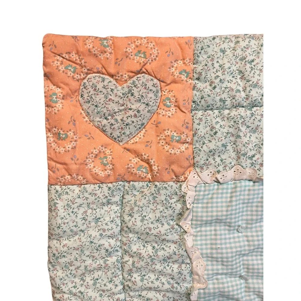 Vintage Mother Goose Baby Quilt Duck Gingham Lace Handmade Cottagecore Granny